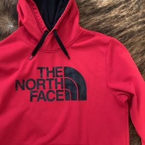 red north face sweatshirt